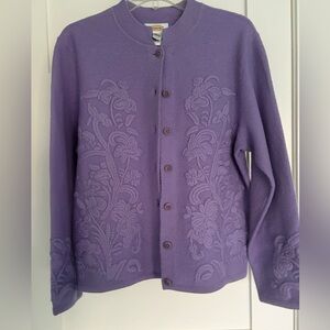 Talbots Lavender Cardigan with Floral Design